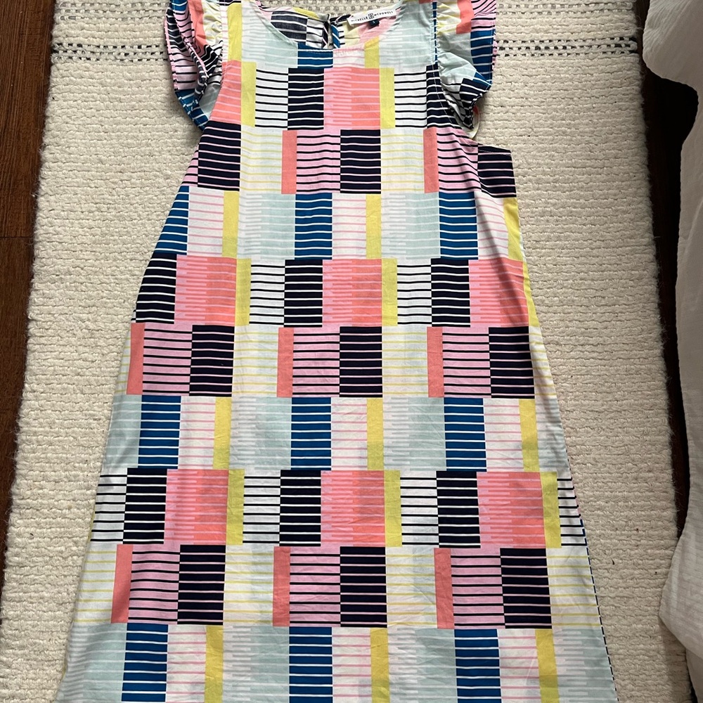 Women’s Geometric Midi Dress in Multi Pink and Navy - Comfort Fit